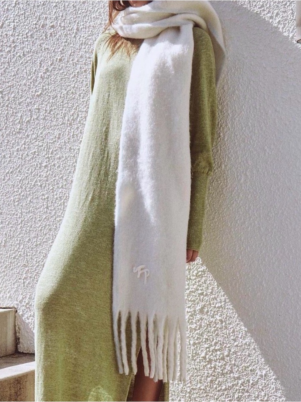 Free People Soft Green Fringe Wrap Scarf